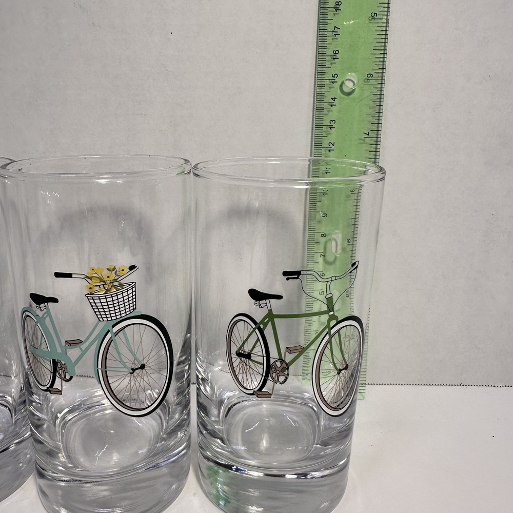 Set of 3 Bicycle Drinking Glasses Clear Tumblers Cycling Bike Designs USA Made - Picture 2 of 4